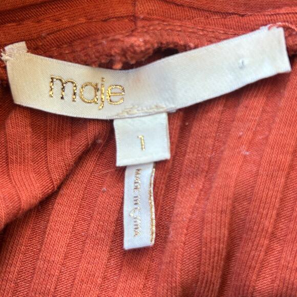 Maje Milan Duster Cardigan Size 1 Small Terracotta Rust Orange Ribbed Open Midi - Picture 11 of 14